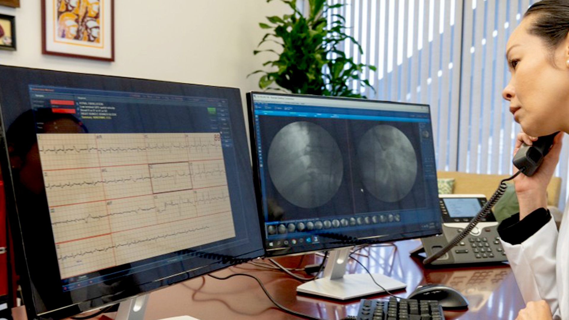 Doctor viewing computer monitors